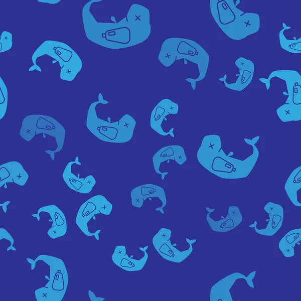蓝色环保理念鲸鱼死亡图标隔离无缝图案蓝色背景. 病媒图解 — 图库矢量图片
