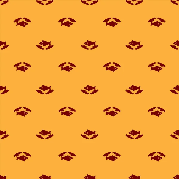 Red Fish icône de soins isolé motif sans couture sur fond brun. Illustration vectorielle — Image vectorielle