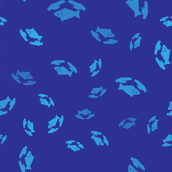 Blue Fish cuidado icono aislado patrón sin costura sobre fondo azul. Ilustración vectorial — Vector de stock