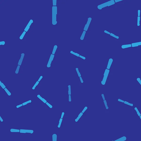 青使い捨てプラスチックナイフアイコン青の背景にシームレスなパターンを隔離。ベクターイラスト — ストックベクタ