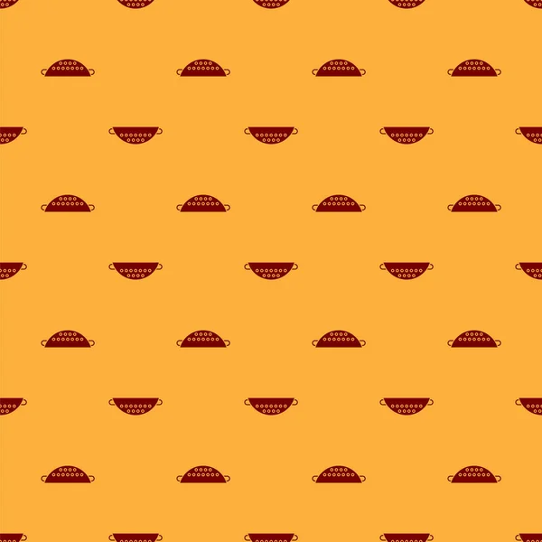 Rode keuken vergiet pictogram geïsoleerd naadloze patroon op bruine achtergrond. Koken gebruiksvoorwerp. Bestek teken. Vector illustratie — Stockvector