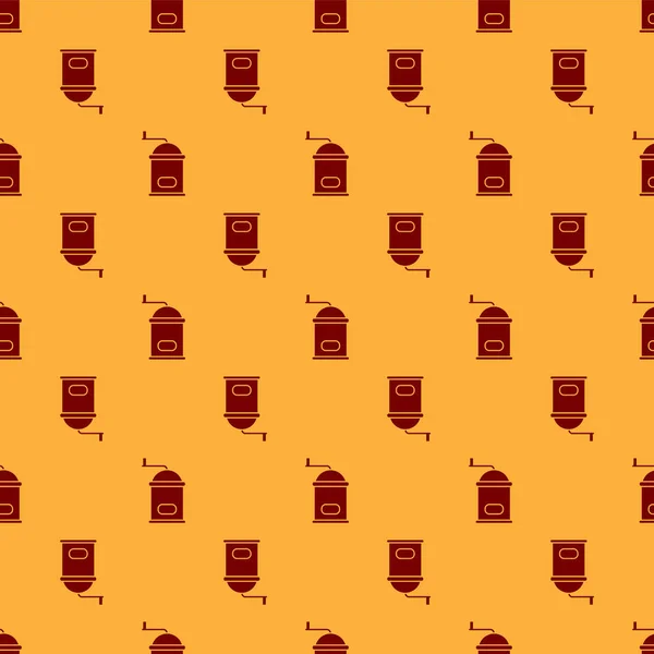 Rojo icono molinillo de café manual aislado patrón sin costura sobre fondo marrón. Ilustración vectorial — Vector de stock