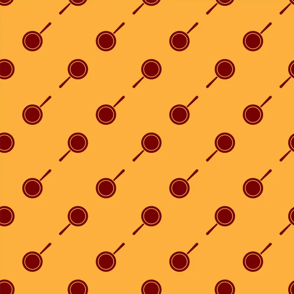 Красная сковородка значок изолированный бесшовный узор на коричневом фоне. Жареная или жареная еда символ. Векторная миграция — стоковый вектор
