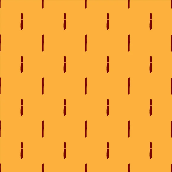 赤パンナイフアイコンは、茶色の背景にシームレスなパターンを隔離しました。かわいいシンボル。ベクターイラスト — ストックベクタ