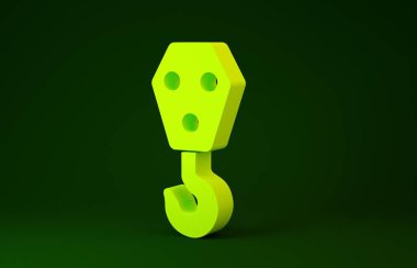 Sarı Endüstriyel kanca ikonu yeşil arka planda izole edildi. Turna kancası ikonu. Minimalizm kavramı. 3d illüstrasyon 3d canlandırma