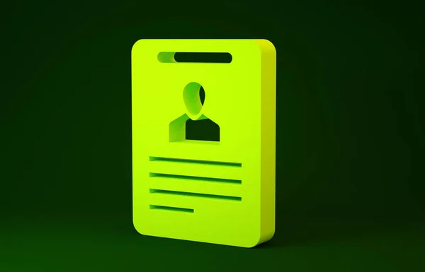 Значок жовтого ідентифікатора ізольовано на зеленому фоні. Він може бути використаний для презентації, ідентифікації компанії, реклами. Концепція мінімалізму. 3D ілюстрація 3D рендеринга — стокове фото