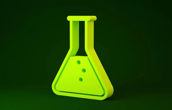 Amarelo Tubo de ensaio e frasco - ícone de ensaio de laboratório químico isolado sobre fundo verde. Conceito de minimalismo. 3D ilustração 3D render — Fotografia de Stock