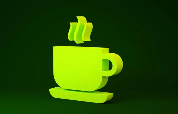 Ikon cangkir kopi kuning diisolasi dengan latar belakang hijau. Cangkir teh. Kopi hangat. Konsep minimalisme. Tampilan 3D ilustrasi 3d — Stok Foto