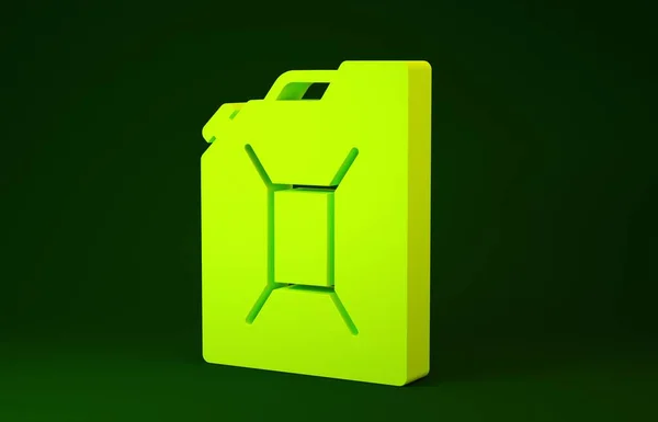 Bote amarillo para icono de gasolina aislado sobre fondo verde. Icono de gas diesel. Concepto minimalista. 3D ilustración 3D render —  Fotos de Stock