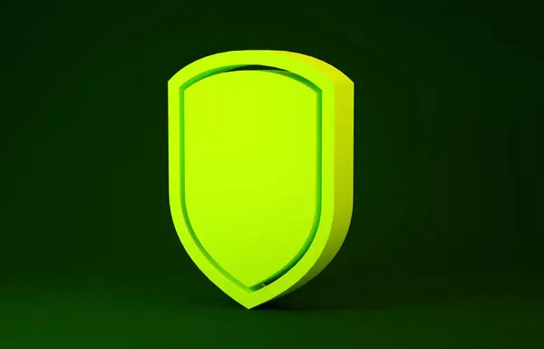 Ikona žlutého štítu izolovaná na zeleném pozadí. Strážní znak. Minimalismus. 3D ilustrace 3D vykreslení — Stock fotografie