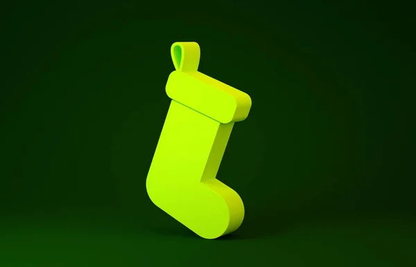 Icono amarillo calcetín de Navidad aislado sobre fondo verde. Concepto minimalista. 3D ilustración 3D render —  Fotos de Stock