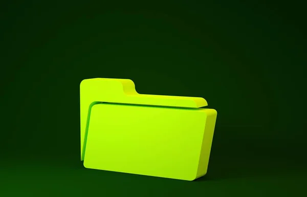 Ikona žluté složky izolovaná na zeleném pozadí. Minimalismus. 3D ilustrace 3D vykreslení — Stock fotografie