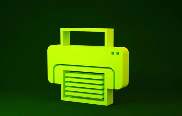 Icono de la impresora amarilla aislado sobre fondo verde. Concepto minimalista. 3D ilustración 3D render — Foto de Stock