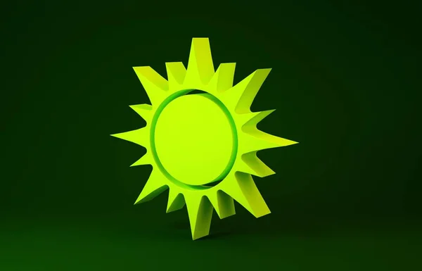 Gelbes Sonnensymbol isoliert auf grünem Hintergrund. Minimalismus-Konzept. 3D Illustration 3D Renderer — Stockfoto