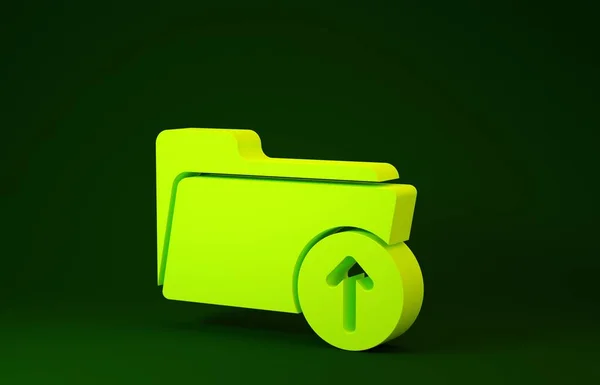 Flecha de descarga amarilla con icono de carpeta aislado sobre fondo verde. Concepto minimalista. 3D ilustración 3D render — Foto de Stock