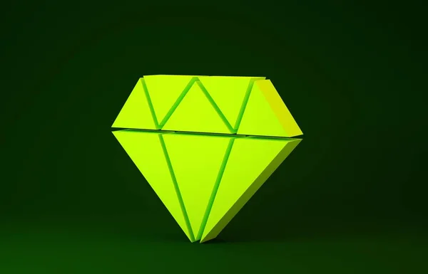 노란 다이아몬드 아이콘은 녹색 배경에 분리되어 있습니다. 보석의 상징. 젬 스톤. 미니멀리즘의 개념입니다. 3d 삽화 3D 렌더링 — 스톡 사진