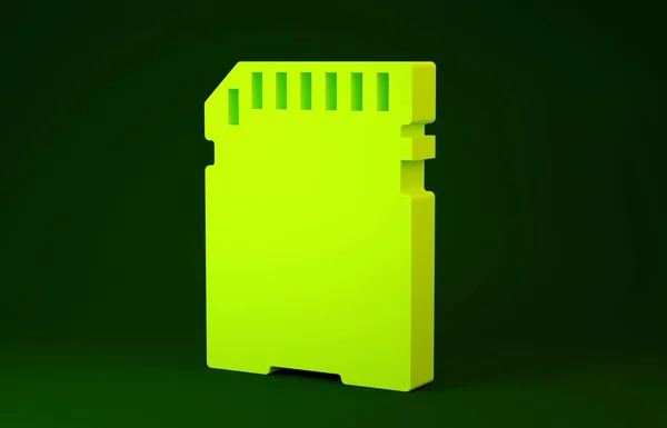 Icône de carte SD jaune isolé sur fond vert. Carte mémoire. Icône adaptateur. Concept de minimalisme. Illustration 3D rendu 3D — Photo