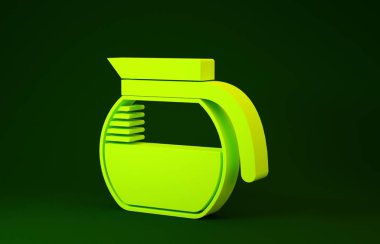 Yeşil arkaplanda sarı kahve demliği simgesi var. Minimalizm kavramı. 3d illüstrasyon 3B canlandırma