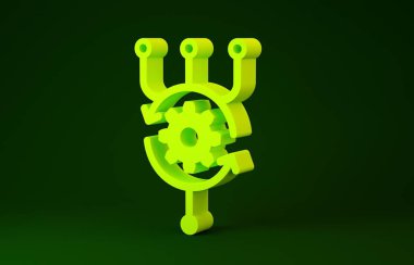 Sarı Algoritma simgesi yeşil arkaplanda izole edildi. Yapay Zeka koleksiyonundan algoritma sembolü tasarımı. Minimalizm kavramı. 3d illüstrasyon 3d canlandırma