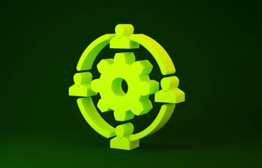 Yeşil arka planda sarı dış kaynak konsept simgesi izole edildi. İşbirliği işareti. Takım çalışması ve yatırım yapma fikri. Minimalizm kavramı. 3d illüstrasyon 3d canlandırma