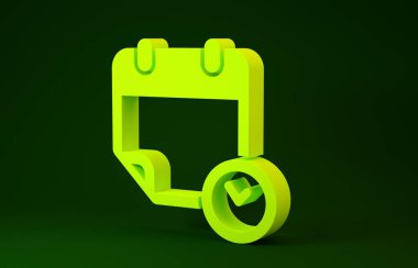 Sarı Takvim ve Saat simgesi yeşil arkaplanda izole edildi. Program, randevu, organizatör, zaman çizelgesi, zaman yönetimi, önemli tarih. Minimalizm kavramı. 3d illüstrasyon 3d canlandırma