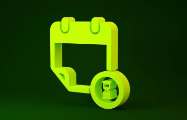 Sarı Takvim ve Saat simgesi yeşil arkaplanda izole edildi. Program, randevu, organizatör, zaman çizelgesi, zaman yönetimi, önemli tarih. Minimalizm kavramı. 3d illüstrasyon 3d canlandırma