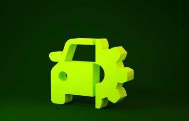 Yeşil arka planda sarı araba servis simgesi izole edildi. Otomobil tamircisi. Tamirci servisi. Tamirci oto tamircisi. Bakım tabelası. Minimalizm kavramı. 3d illüstrasyon 3d canlandırma