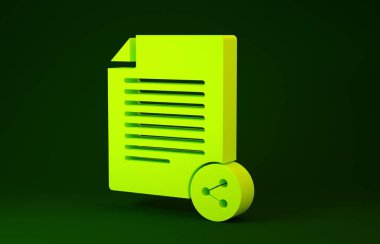 Sarı Paylaşım dosya simgesi yeşil arkaplanda izole edildi. Dosya paylaşımı. Dosya aktarım işareti. Minimalizm kavramı. 3d illüstrasyon 3d canlandırma