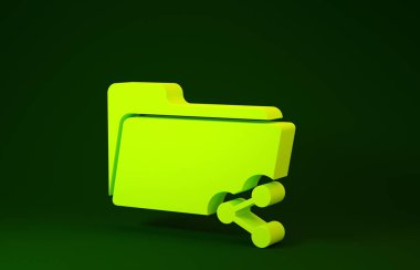 Sarı Paylaşım dizin simgesi yeşil arkaplanda izole edildi. Dizin paylaşımı. Dizin transfer işareti. Minimalizm kavramı. 3d illüstrasyon 3d canlandırma
