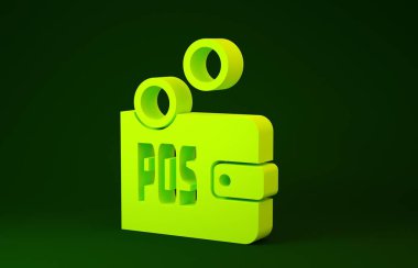 Sarı Kazık İspatı simgesi yeşil arka planda izole edildi. Kripto para birimi ekonomisi ve finans koleksiyonu. Minimalizm kavramı. 3d illüstrasyon 3d canlandırma