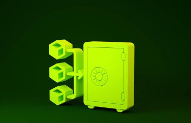 Sarı Kazık İspatı simgesi yeşil arka planda izole edildi. Kripto para birimi ekonomisi ve finans koleksiyonu. Minimalizm kavramı. 3d illüstrasyon 3d canlandırma