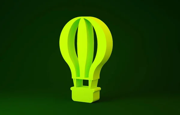 緑色の背景に隔離された黄色の熱気球アイコン。旅行のための航空輸送。最小限の概念。3Dイラスト3Dレンダリング — ストック写真