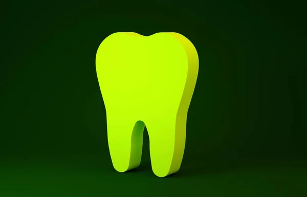 Ícone de dente amarelo isolado no fundo verde. Símbolo de dente para clínica odontológica ou dentista centro médico e pacote de pasta de dentes. Conceito de minimalismo. 3D ilustração 3D render — Fotografia de Stock