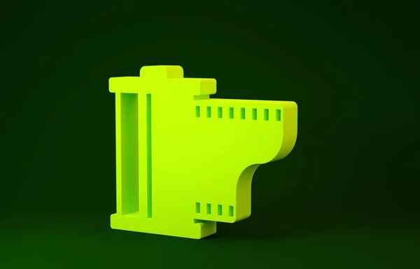 Icono de cartucho de rollo de película vintage de cámara amarilla aislado sobre fondo verde. Carrete de película. Bote de película de 35mm. Equipo de fotógrafos de filmación. Concepto minimalista. 3D ilustración 3D render —  Fotos de Stock