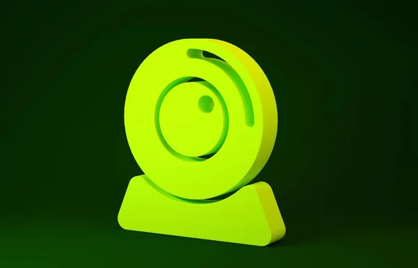 Gul webkamera ikon isolerad på grön bakgrund. Chattkamera. Webbkameraikonen. Minimalistiskt koncept. 3D-illustration 3D-återgivning — Stockfoto