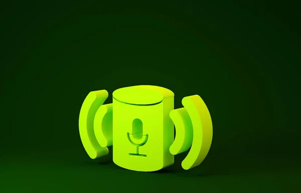 Gelbes Symbol des Sprachassistenten isoliert auf grünem Hintergrund. Sprachsteuerung Benutzeroberfläche Smart Speaker. Minimalismus-Konzept. 3D Illustration 3D Renderer — Stockfoto