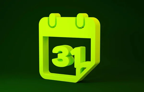 Κίτρινη εικόνα ημερολογίου απομονωμένη σε πράσινο φόντο. Μινιμαλιστική έννοια. 3D απεικόνιση 3d καθιστούν — Φωτογραφία Αρχείου