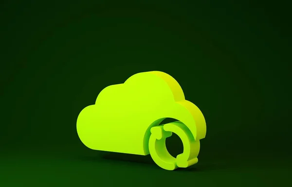 Yellow Cloud sync refresh icon isolated on green background. Cloud and arrows. Minimalism concept. 3d illustration 3D render
