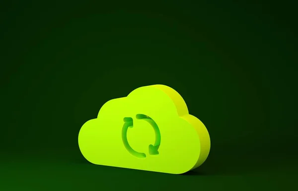 Yellow Cloud sync refresh icon isolated on green background. Cloud and arrows. Minimalism concept. 3d illustration 3D render — 스톡 사진
