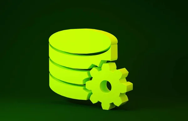 Icona server database Impostazioni gialle isolata su sfondo verde. Database Center. Concetto minimalista. Illustrazione 3d rendering 3D — Foto Stock