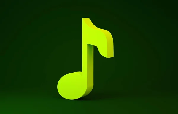 Nota de música amarela, ícone de tom isolado no fundo verde. Conceito de minimalismo. 3D ilustração 3D render — Fotografia de Stock
