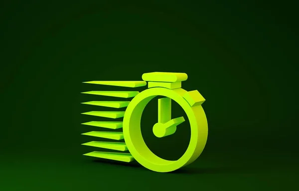 Gele Stopwatch pictogram geïsoleerd op groene achtergrond. Tijdklok teken. Minimalisme concept. 3d illustratie 3d renderen — Stockfoto