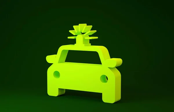 Coche amarillo de la policía y el icono parpadeante de la policía aislado sobre fondo verde. Sirena intermitente de emergencia. Concepto minimalista. 3D ilustración 3D render —  Fotos de Stock