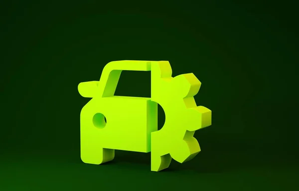 Ícone de serviço de carro amarelo isolado no fundo verde. Serviço mecânico de automóveis. Serviço mecânico. Serviço de reparação mecânico de automóveis. Sinal de manutenção. Conceito de minimalismo. 3D ilustração 3D render — Fotografia de Stock