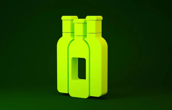 Bouteilles jaunes de vin icône isolé sur fond vert. Concept de minimalisme. Illustration 3D rendu 3D — Photo