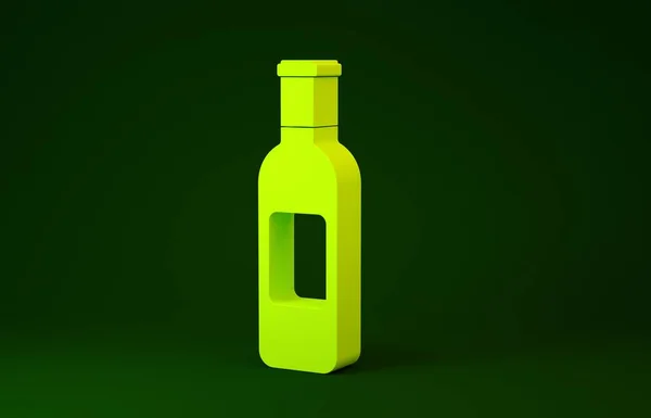 Sárga palack bor ikon elszigetelt zöld alapon. Minimalizmus koncepció. 3d illusztráció 3d render — Stock Fotó