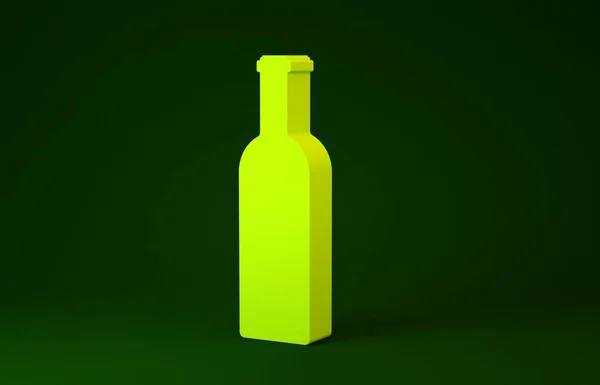 Botella amarilla icono del vino aislado sobre fondo verde. Concepto minimalista. 3D ilustración 3D render —  Fotos de Stock