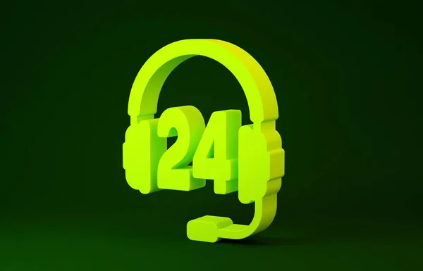 Auriculares amarillos para soporte o icono de servicio aislado sobre fondo verde. Consulta, línea directa, centro de llamadas, preguntas frecuentes, mantenimiento, asistencia. Concepto minimalista. 3D ilustración 3D render —  Fotos de Stock