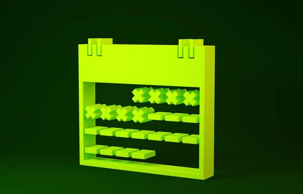 Ікона жовтого календаря ізольована на зеленому тлі. Концепція мінімалізму. 3d Illustrated 3d render — стокове фото