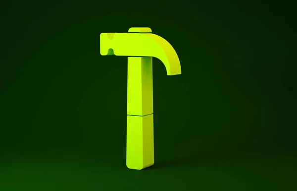 Icono de martillo amarillo aislado sobre fondo verde. Herramienta para reparación. Concepto minimalista. 3D ilustración 3D render —  Fotos de Stock
